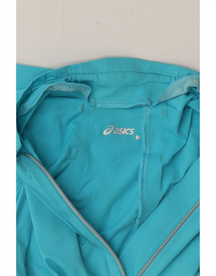 Asics Haut de survêtement à col zippé pour femme UK 12 Bleu moyen géométrique