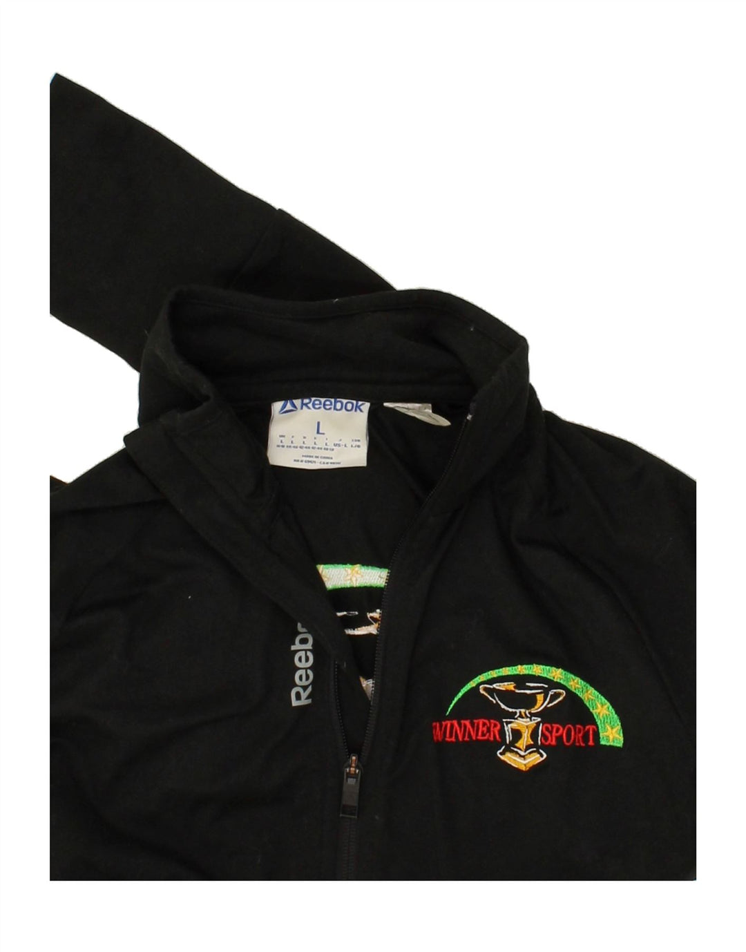 REEBOK Mens Graphic Tracksuit Top Jacket Large Black Polyester Vintage Reebok and Second-Hand Reebok from Messina Hembry 