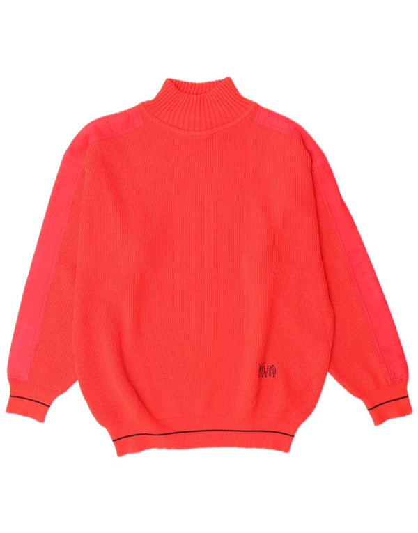 vintage Mens Turtle Neck Jumper Pull IT 50 Laine Rouge Moyenne