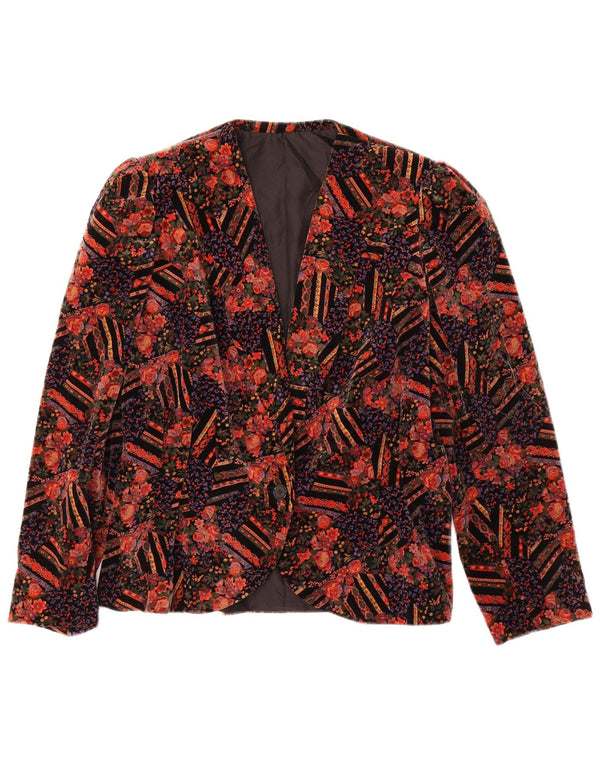 VINTAGE Femme 1 Bouton Velours Blazer Veste UK 14 Moyen Rouge Floral