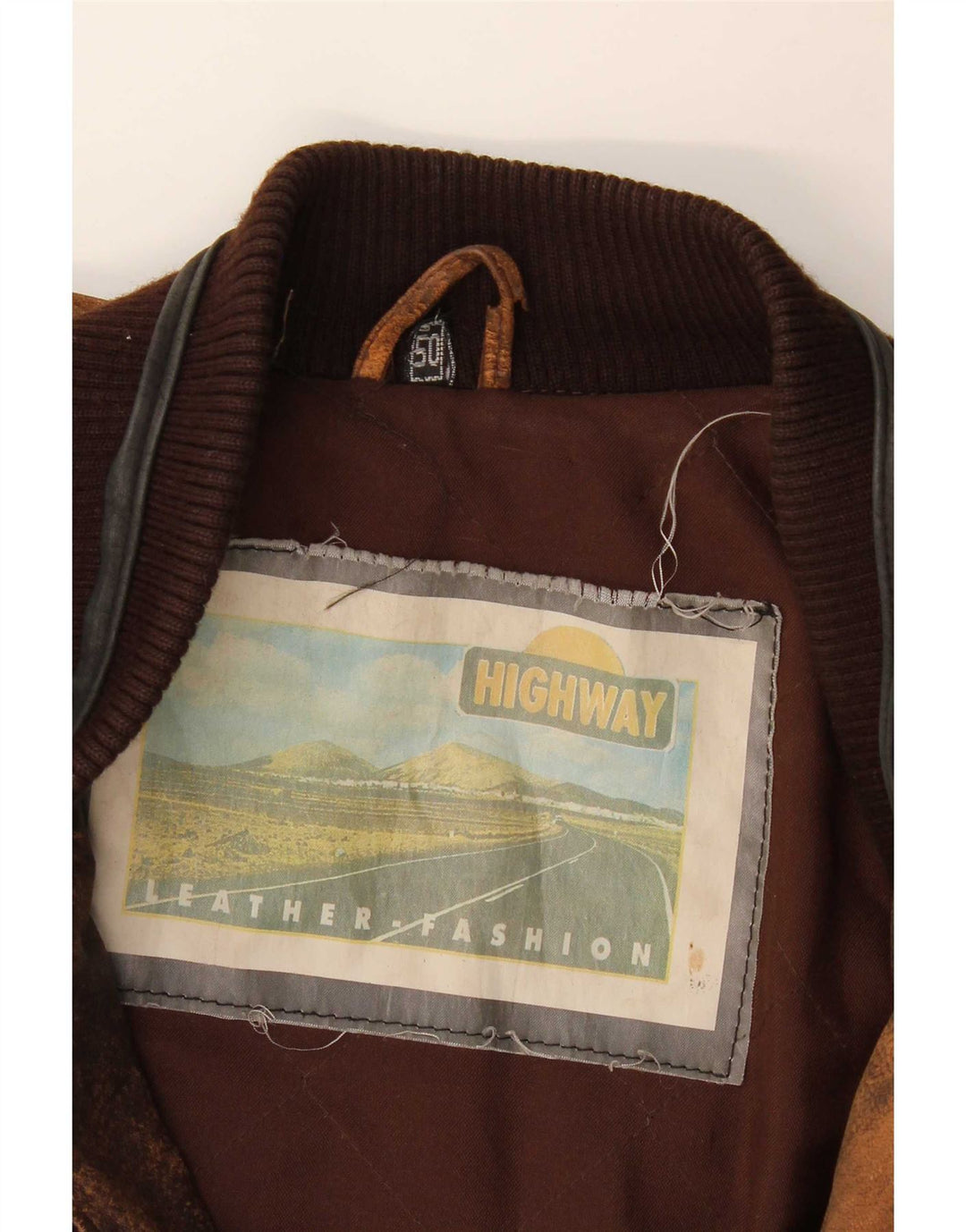veste en cuir homme vintage IT 50 grand cuir géométrique marron