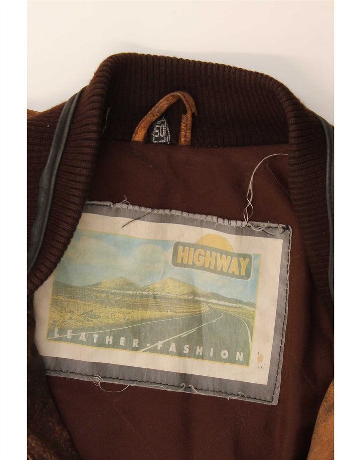 veste en cuir homme vintage IT 50 grand cuir géométrique marron