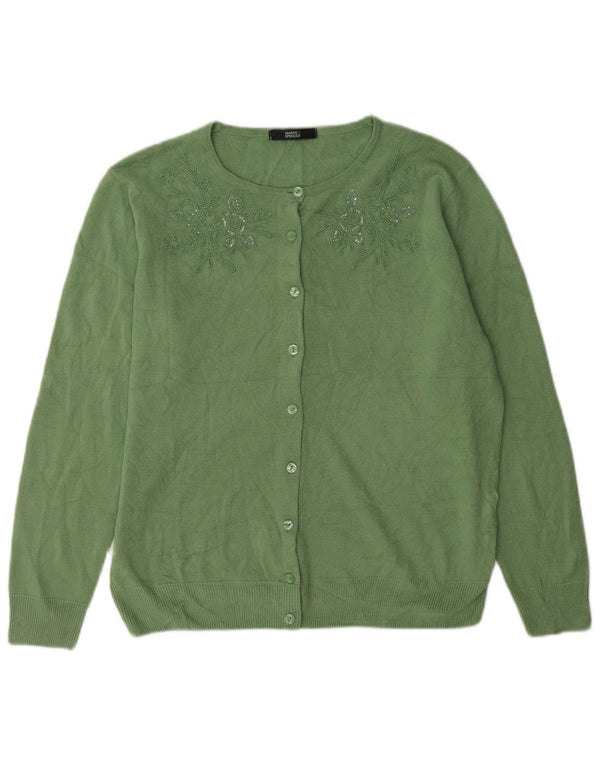 Marks & Spencer Pull Cardigan pour Femme UK 14 Acrylique Floral Vert Moyen