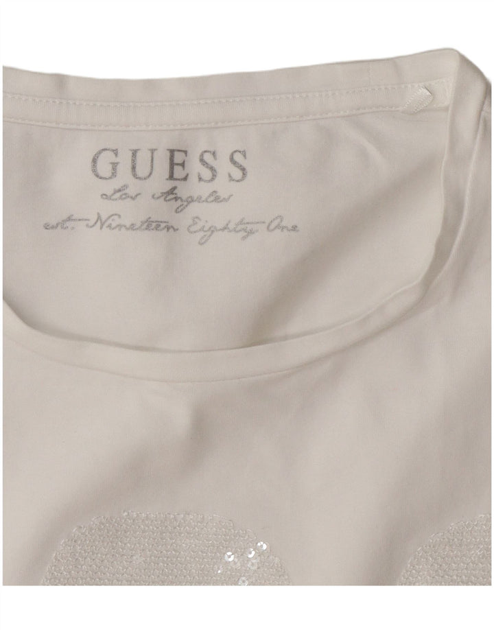 Guess T-shirt graphique régulier pour femme UK 14 Blanc moyen