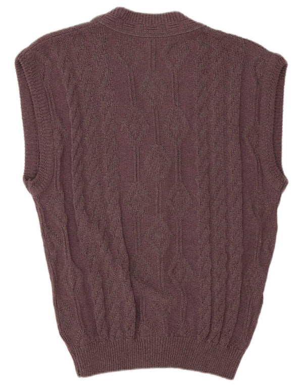 vintage Mens Cardigan sans manches Pull IT 48/50 Moyen Violet Polyacrylique