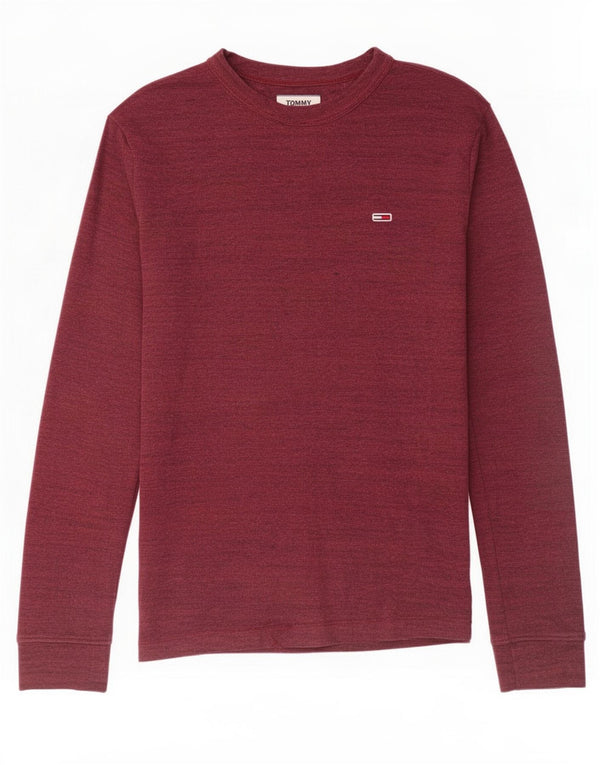Tommy Hilfiger Haut à manches longues pour homme en coton moucheté bordeaux moyen