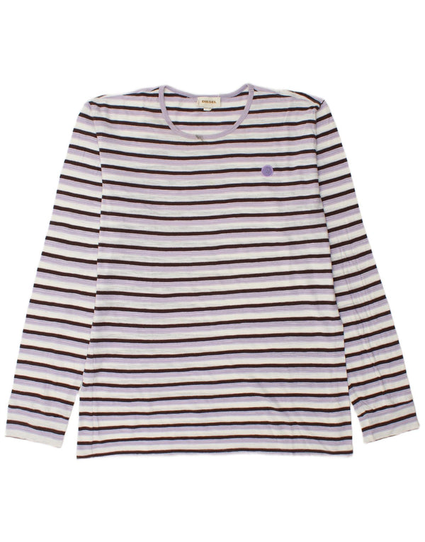 Diesel Top Homme Manches Longues 2XL Violet Rayé Coton
