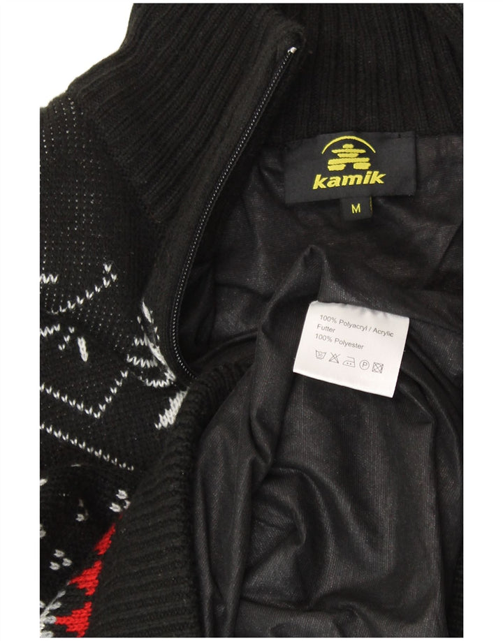 VINTAGE Pull col zippé pour homme Noir moyen Fair Isle Polyacrylique