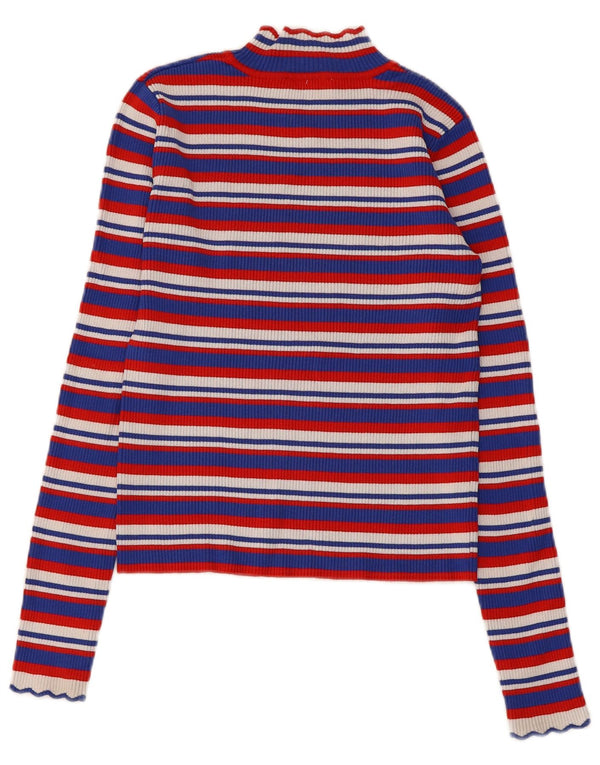 Zara Womens Crop Top Manches Longues UK 8 Petite Viscose Rayée Multicolore
