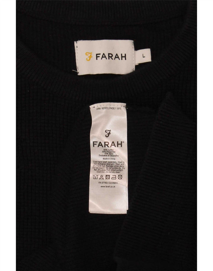 Farah Pull à col rond pour homme en coton noir Large