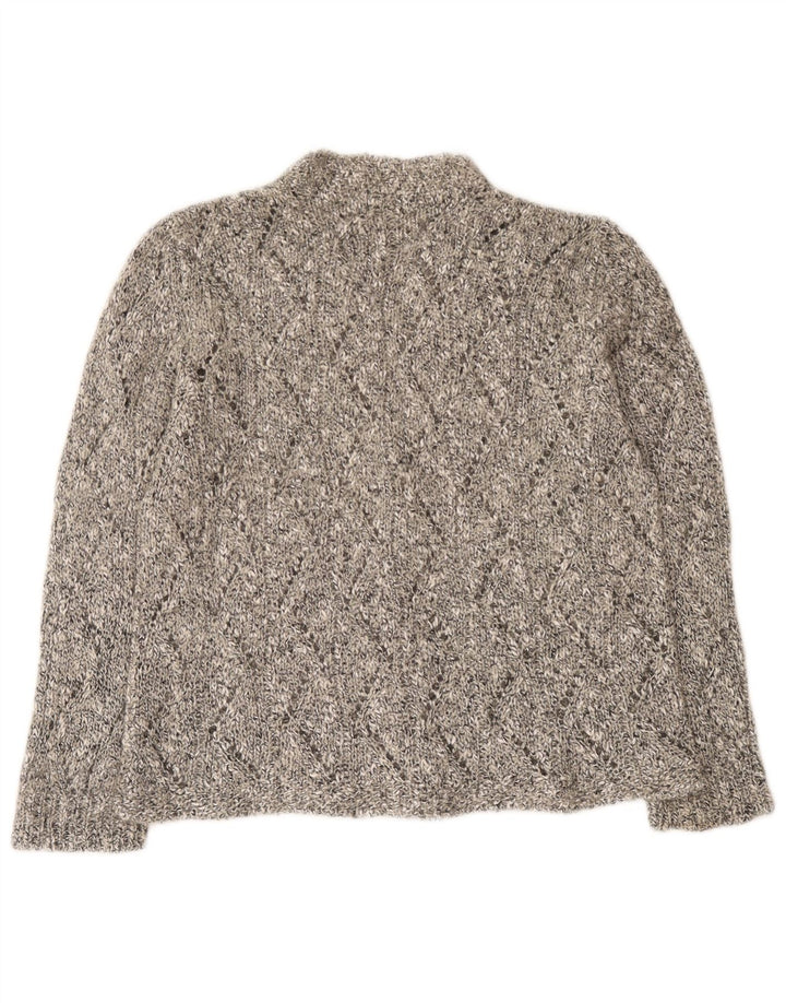vintage Femme Cardigan Pull UK 12 Gris Moyen Moucheté