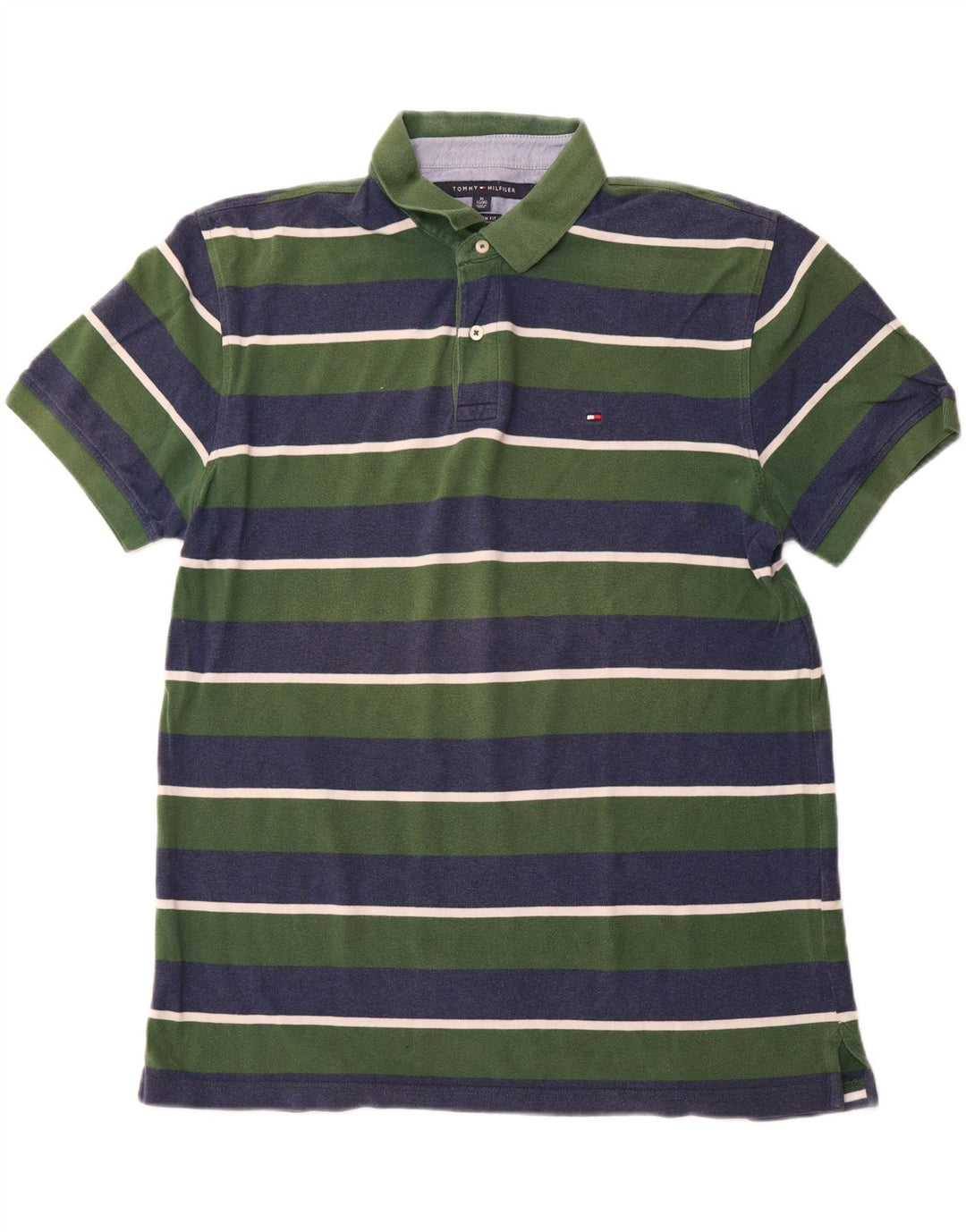 TOMMY HILFIGER Polo sur mesure pour homme XL en coton rayé vert