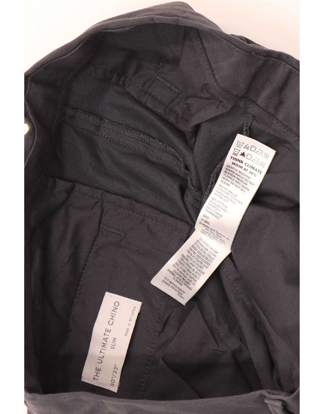 Marks & Spencer Pantalon Chino Slim Homme W30 L33 Gris Coton