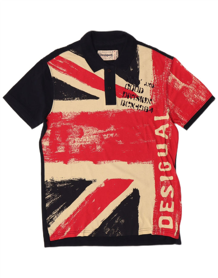 DESIGUAL Polo Graphique Homme Large Bleu Marine Colorblock Coton