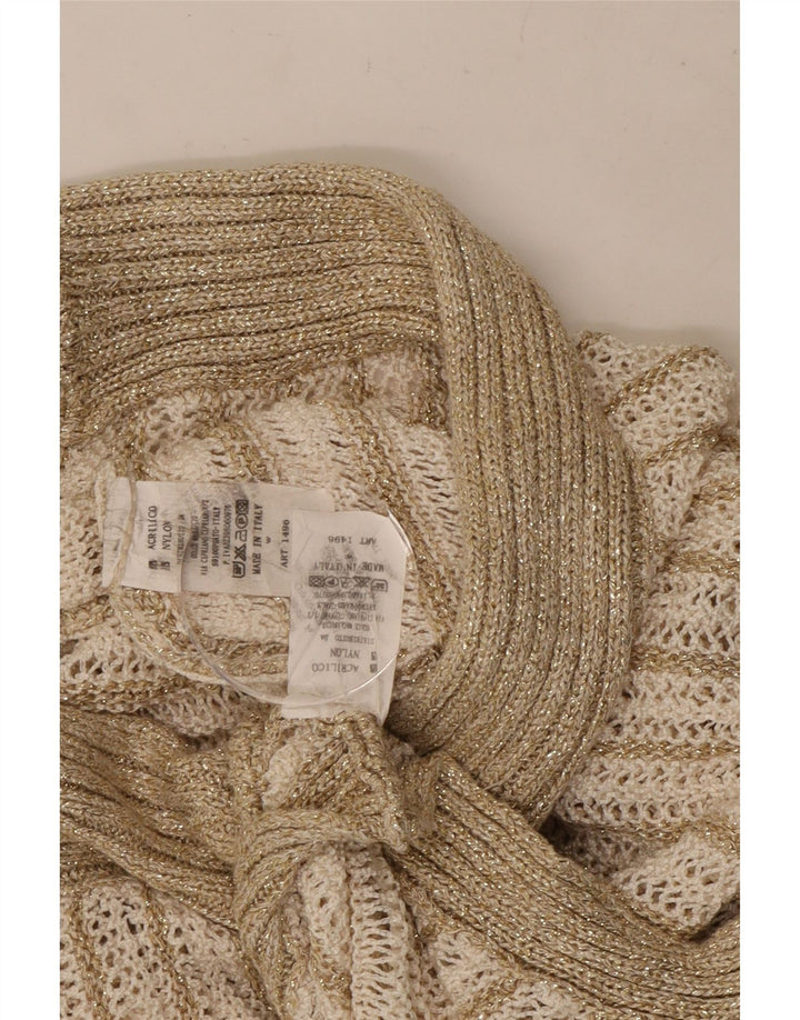 vintage Femme 2 Pièces Jupe Ensemble UK 8 Petit W26 Beige Rayé Acrylique