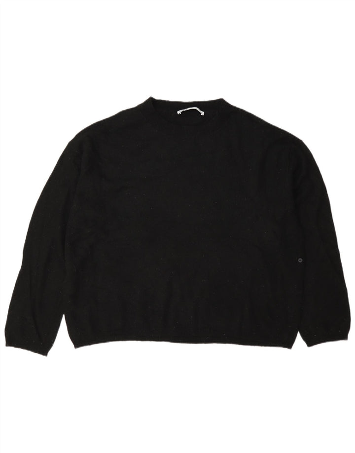 Zara Pull surdimensionné à col rond pour femme UK 10 Petite laine noire