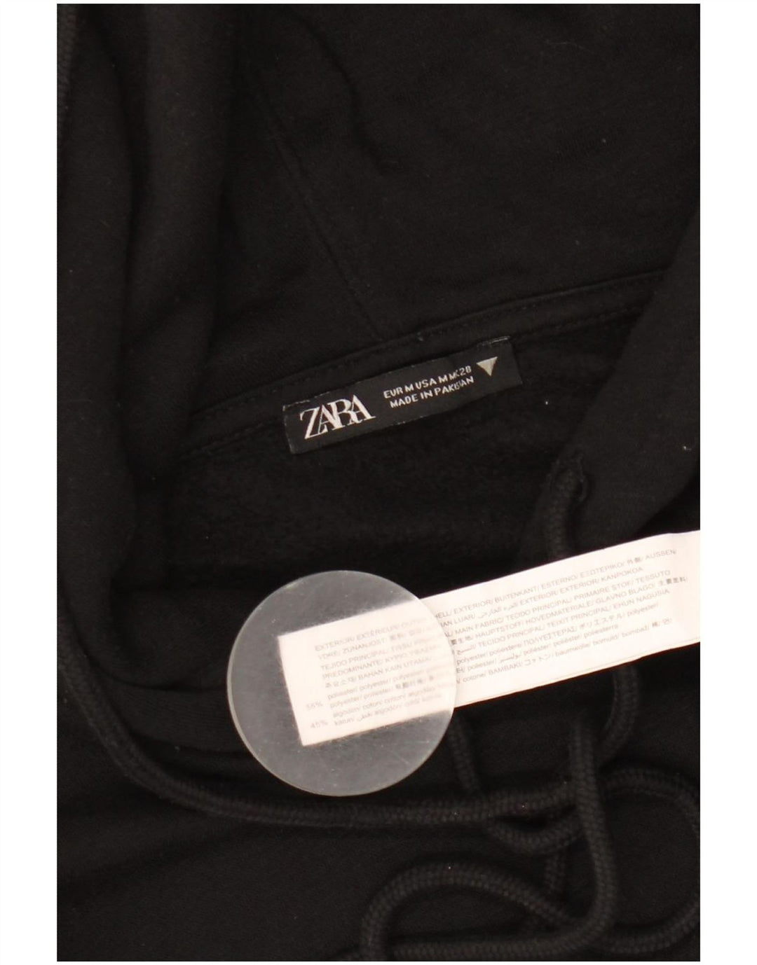 Zara Femmes Crop Hoodie Jumper UK 14 Moyen Noir Polyester