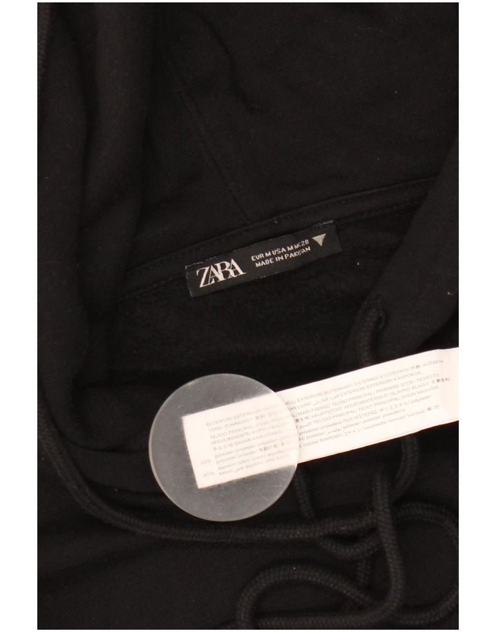 Zara Femmes Crop Hoodie Jumper UK 14 Moyen Noir Polyester