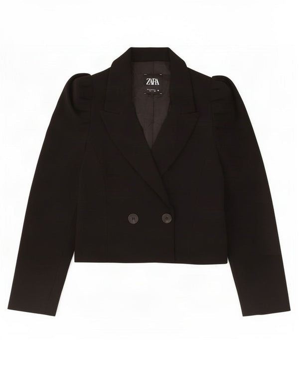 Zara Veste boléro à double boutonnage pour femme UK 10 Small Noir Polyester