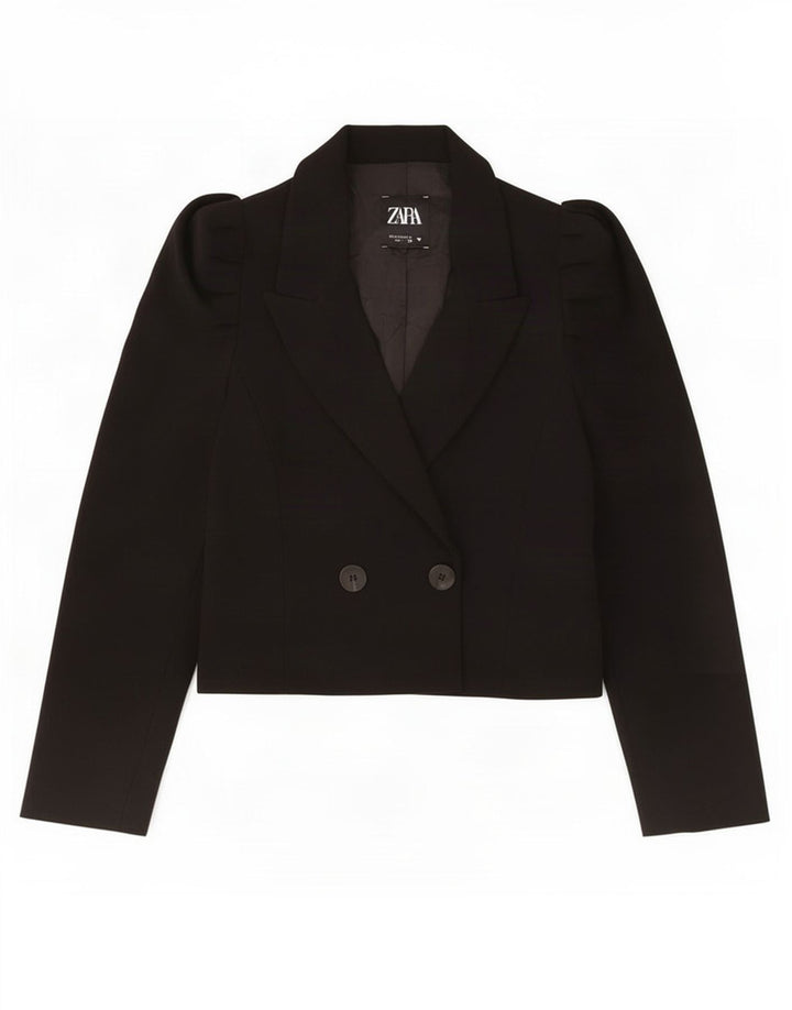 Zara Veste boléro à double boutonnage pour femme UK 10 Small Noir Polyester