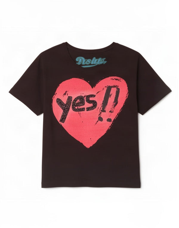 Desigual T-shirt graphique pour femme UK 14 Noir moyen