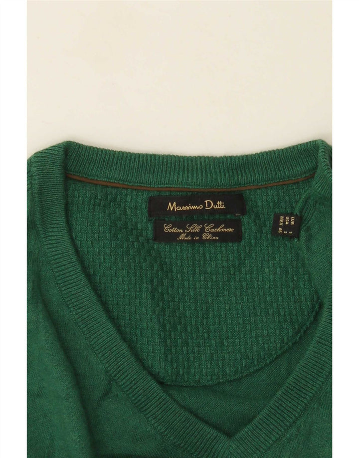 Massimo Dutti Pull col V pour homme en coton vert petit