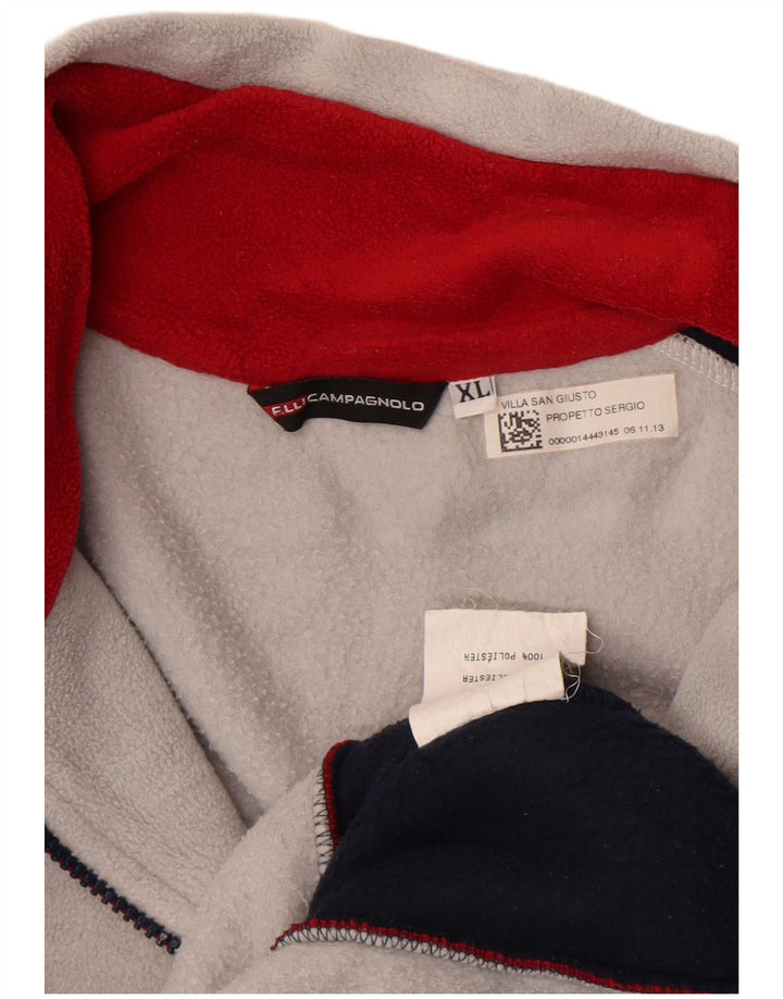 vintage Mens Zip Neck Fleece Jumper XL Gris Colorblock Polyester