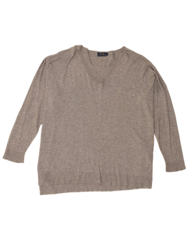 Polo Ralph Lauren Pull surdimensionné à col en V pour femme UK 16 Large Gris