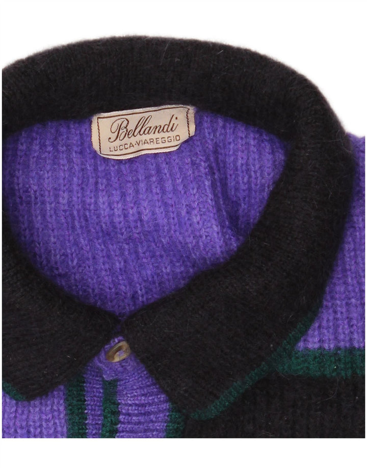 VINTAGE Pull à col polo pour homme Grand color block violet