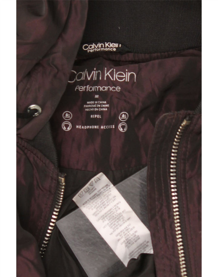 CALVIN KLEIN Veste bomber à capuche surdimensionnée pour femme UK 14 Bordeaux moyen