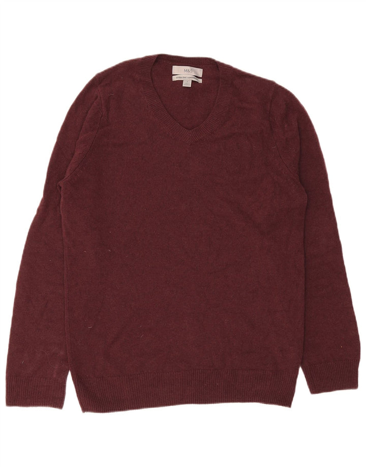 Marks & Spencer Pull col V pour homme en laine d'agneau bordeaux Taille S