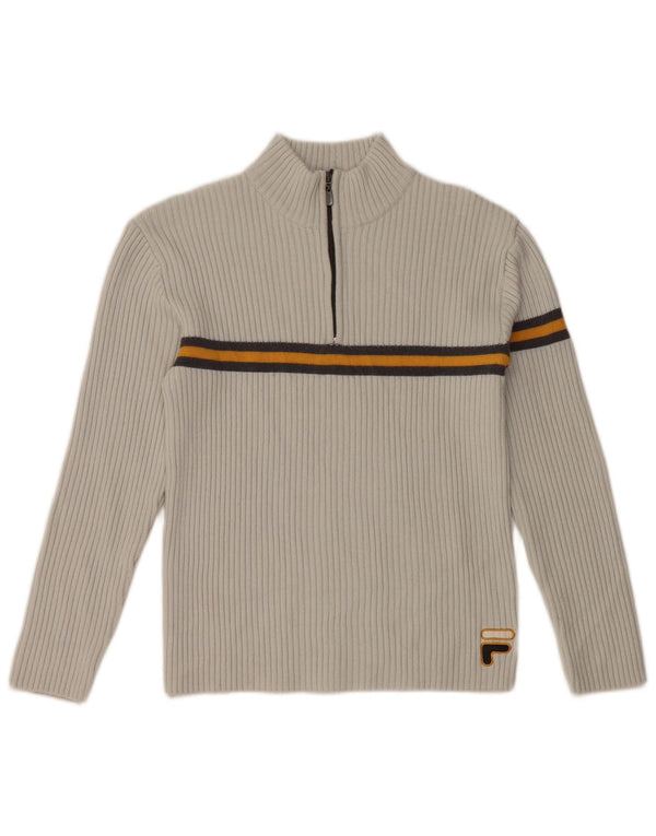 FILA Pull à col zippé pour femme UK 10 Petite laine rayée grise