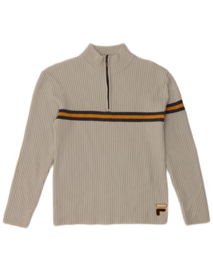 FILA Pull à col zippé pour femme UK 10 Petite laine rayée grise