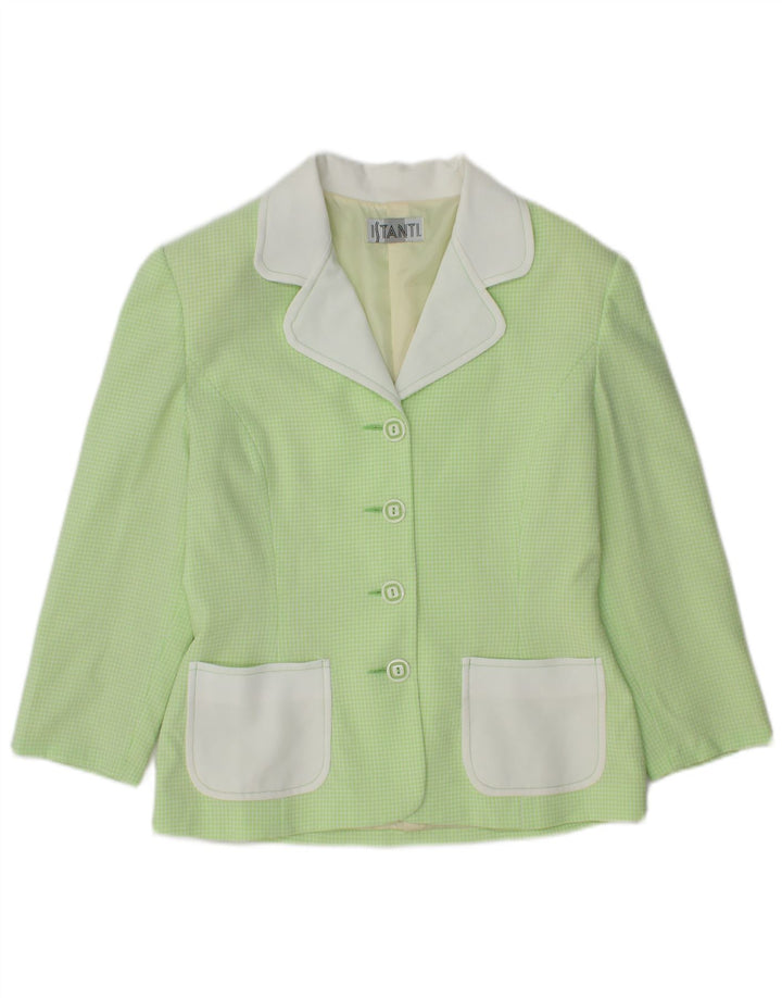 VINTAGE Womens 3/4 Sleeve 4 Button 2 Piece Set IT 42 Medium Green Gingham