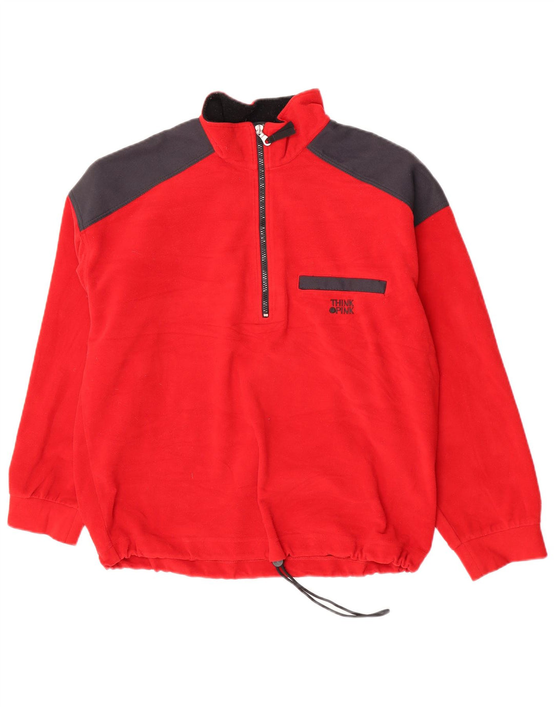 Think Pink Pull polaire à col zippé pour homme Large Rouge Colorblock Polyester