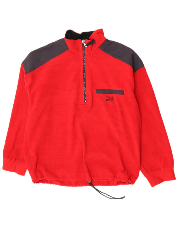 Think Pink Pull polaire à col zippé pour homme Large Rouge Colorblock Polyester