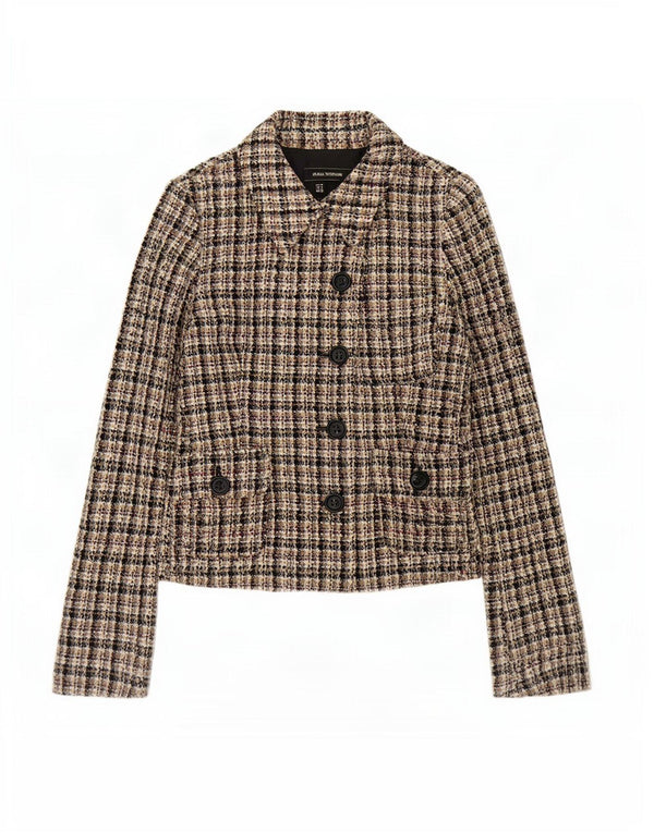Zara Veste blazer à 5 boutons pour femme UK 12 à carreaux multicolores moyens