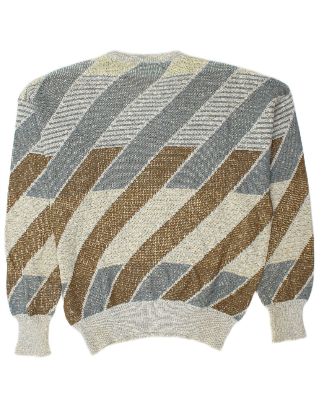 vintage Mens Crew Neck Jumper Pull Moyen Multicolore Rayé Coton