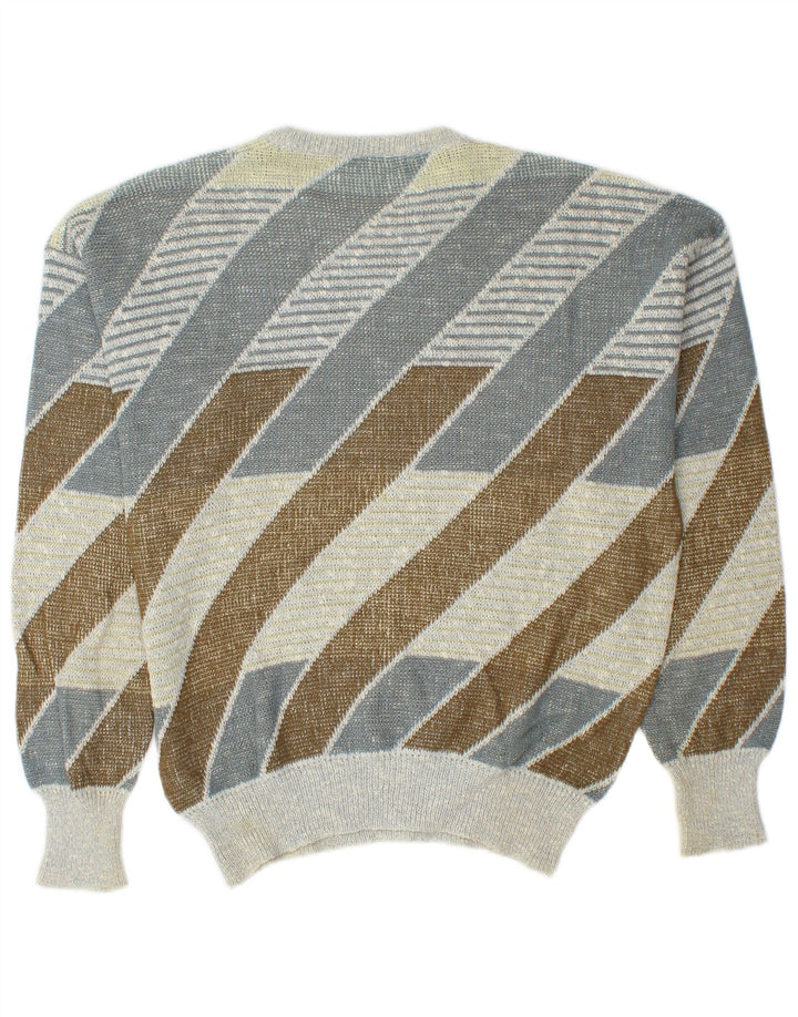vintage Mens Crew Neck Jumper Pull Moyen Multicolore Rayé Coton