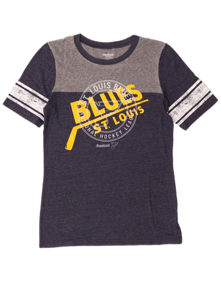 Reebok Femme Graphic T-Shirt Top UK 14 Large Bleu Marine Polyester