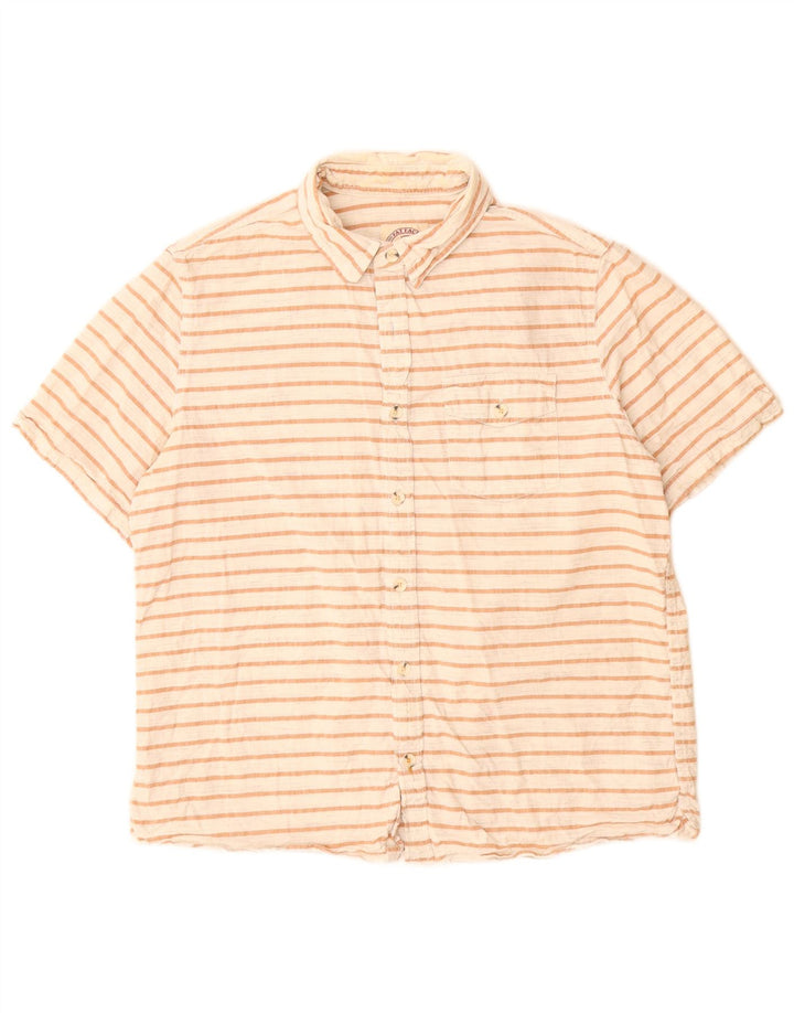 Fat Face Chemise à manches courtes pour homme en coton rayé blanc