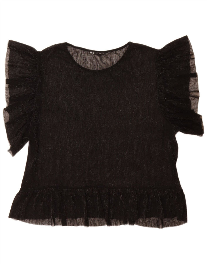 Zara Womens Blouse Top UK 16 Large Noir Moucheté