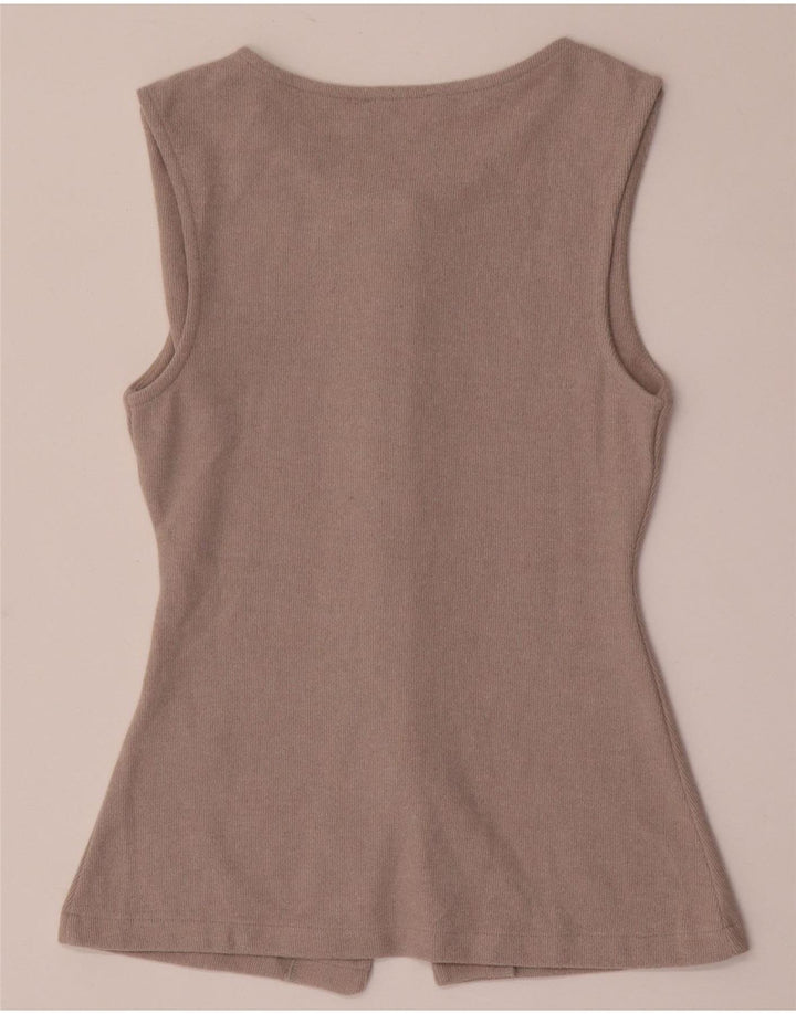 Zara Femme Cardigan sans manches Top UK 8 Small Beige Polyester