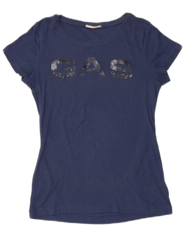 Gas T-shirt graphique pour femme UK 12 Bleu marine moyen Coton