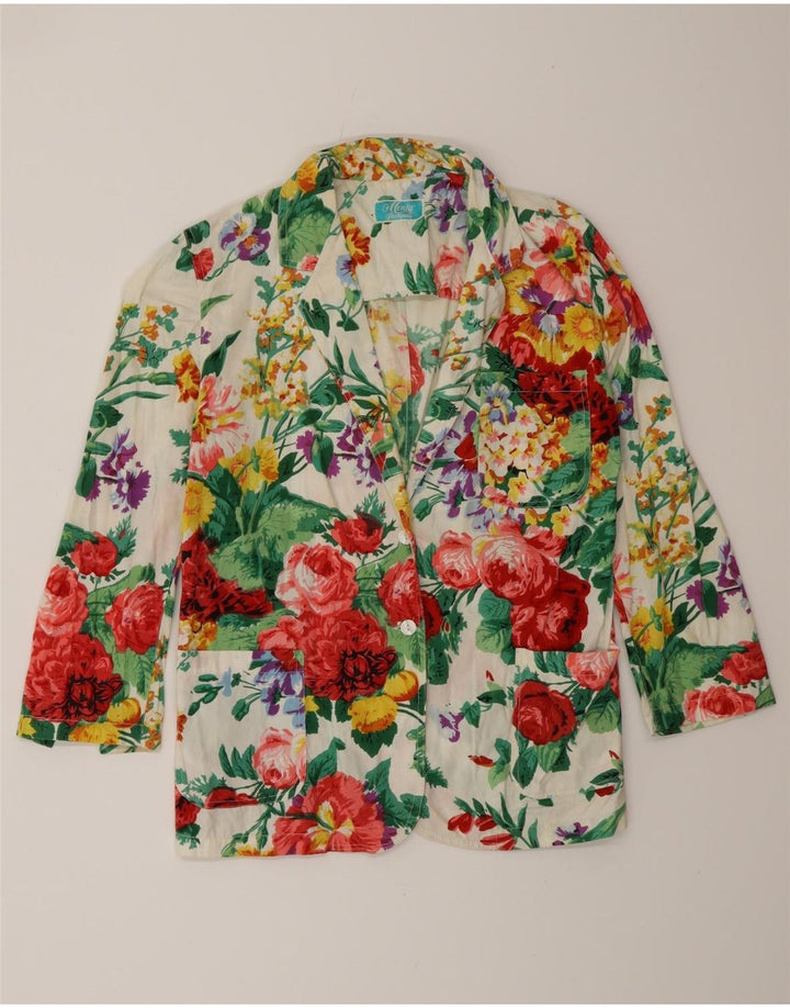 vintage Femmes 3/4 Manches Blazer Veste IT 34 2XS Multicolore Floral