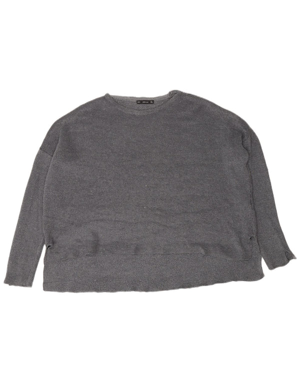 Zara Pull surdimensionné à col rond pour femme UK 10 Petit Gris
