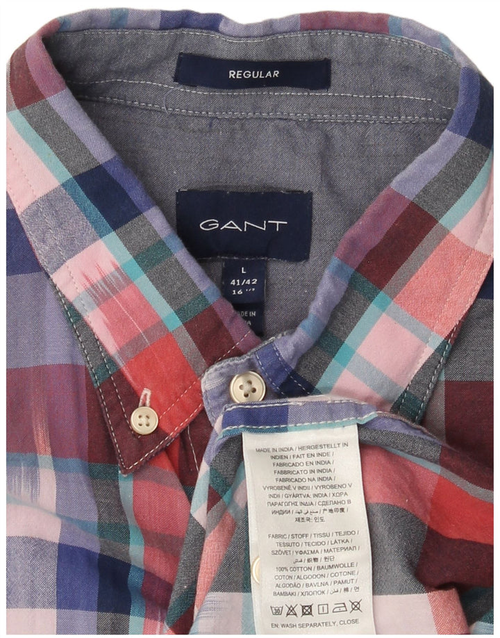 Gant Chemise à manches courtes pour homme Taille 16 1/2 41/42 Grand carreaux multicolores
