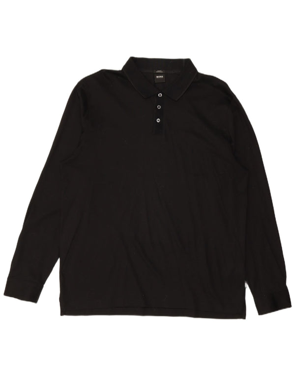 HUGO BOSS Polo Slim Fit à manches longues pour homme 2XL Noir Coton