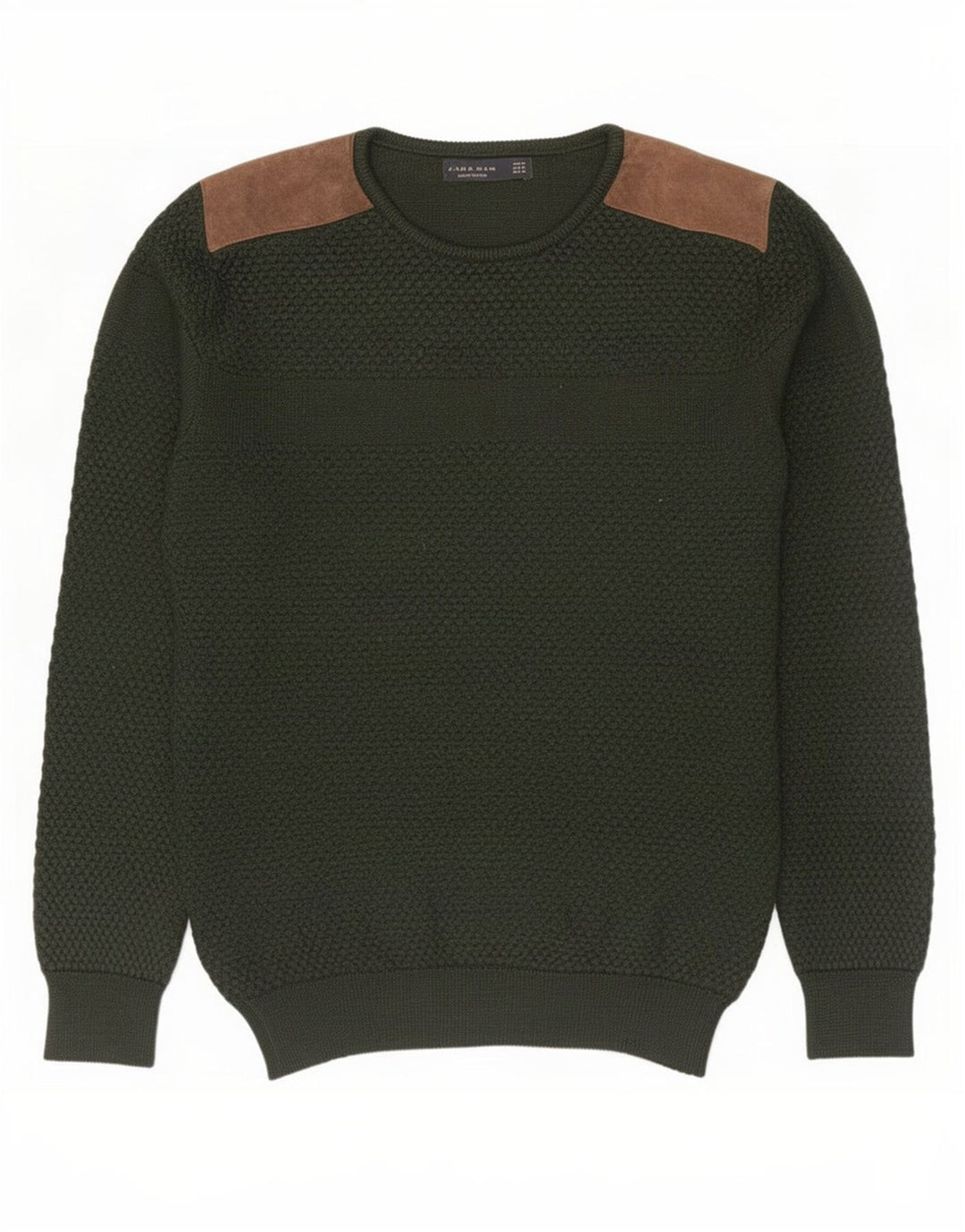 Zara Pull à col rond pour homme Vert moyen Colourblock