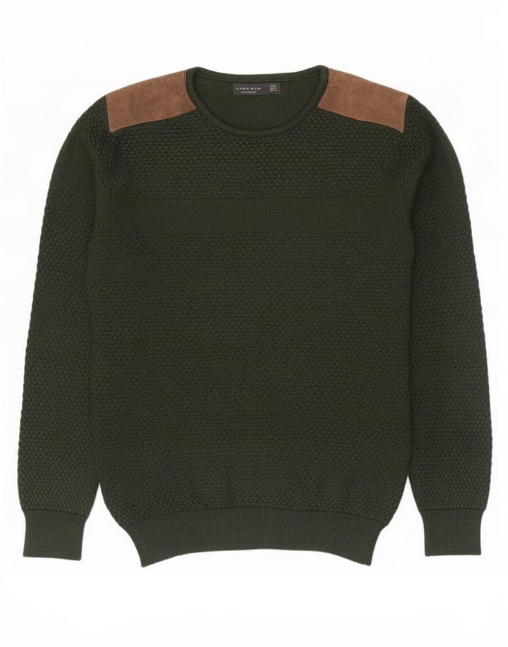 Zara Pull à col rond pour homme Vert moyen Colourblock